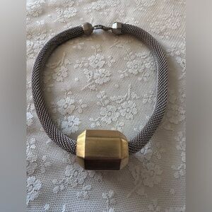 Modernist Necklace SIGNED PC -  Abstract Chucky Pendant Mesh Necklace